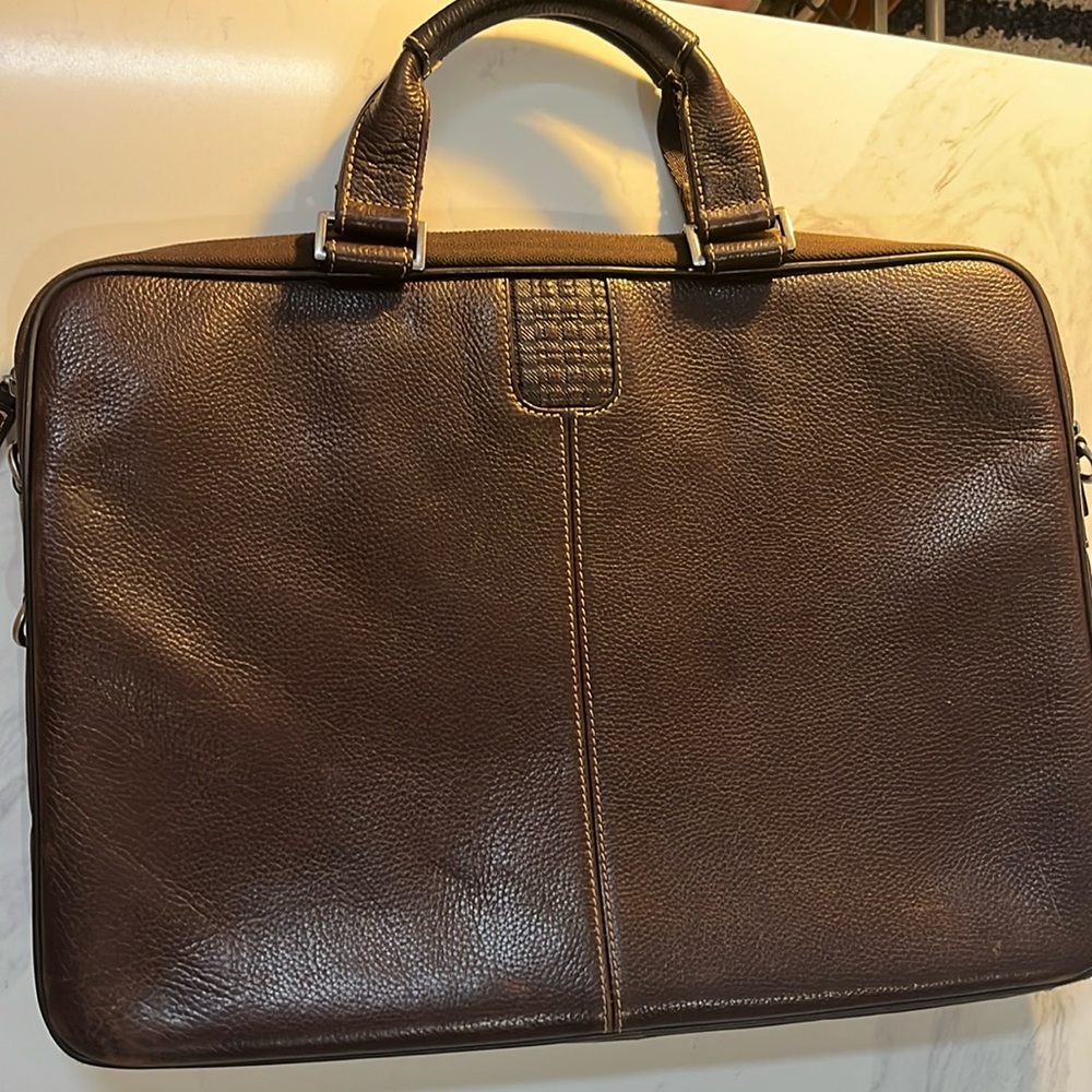 BOCONI BRYANT LEATHER SLEEVE BRIEFCASE LAPTOP TABLET DARK BROWN